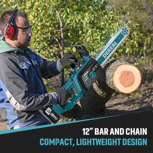 12 Inch Cordless Chainsaw 20V Battery Powered with 4.0Ah Battery and Charger Auto Chain Lubrication Includes Extra Chain Safety Glasses Gloves for Tree Trimming Wood Cutting