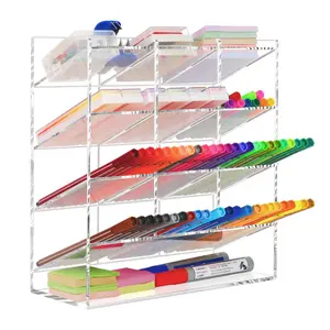 Acrylic Marker Organizer Clear Pen Holder for Desk Color Pencil Organizer Art Supply Desktop Storage Rack Copic Marker Stand with 10 Compartments for School Office
