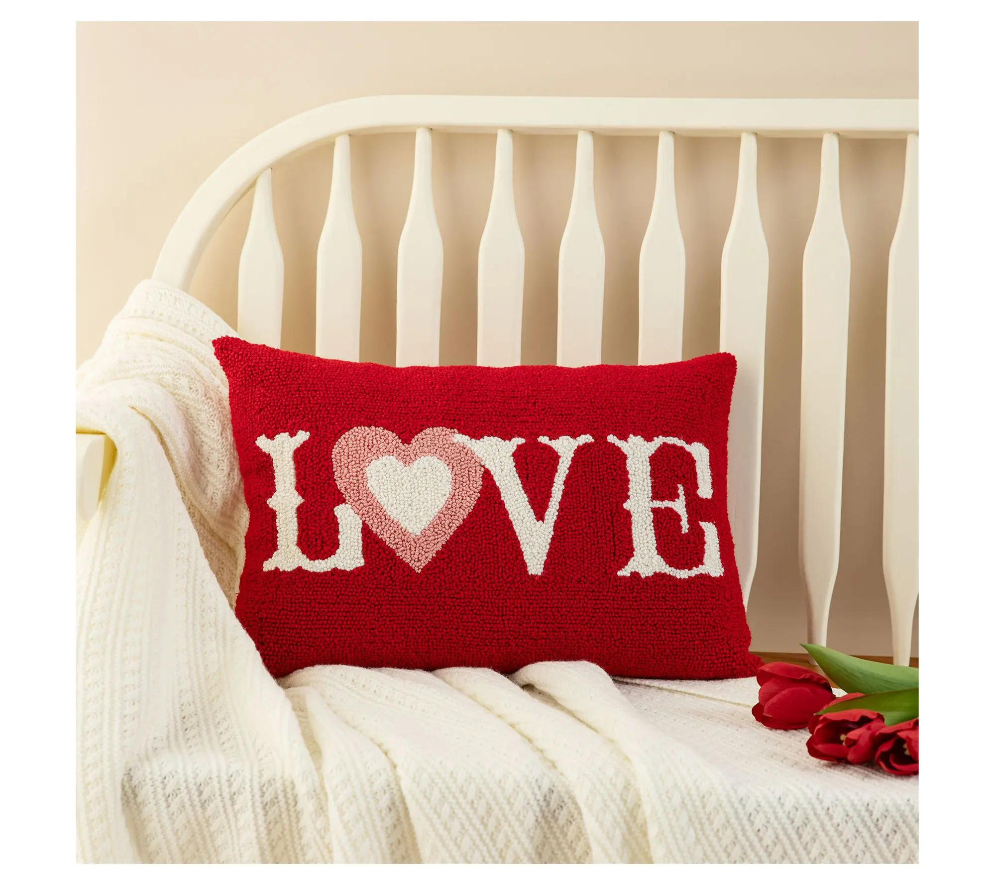 Glitzhome 18"L Valentine's Hooked LOVE Pillow Glitzhome 18"L Valentine's Hooked LOVE Pillow
