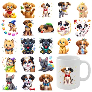 21 Pcs Cute Dogs UV DTF Stickers Plastic Self-Adhesive Labels Suitable for 16 oz Glass UV DTF Transfer Stickers for Glass Cups UV DTF Stickers DIY Water Bottle Glass clock