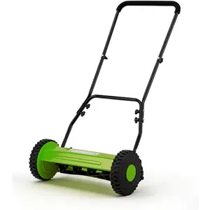 IdealHouse 14 Inch Manual Reel Lawn Mower 5 Blade Push Reel Mower with Adjustable Cutting Height Walk Behind Compact Hand Push Mower for Small Yards Quiet Cordless Mowing Green No Grass Catcher Bag