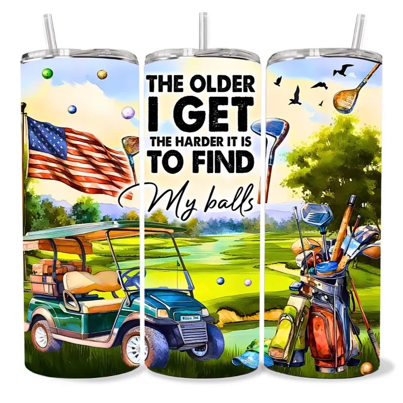 Golf 20 oz Tumbler - BPA Free, Stainless Steel, Leak Proof, Clear Lid, Includes Straw