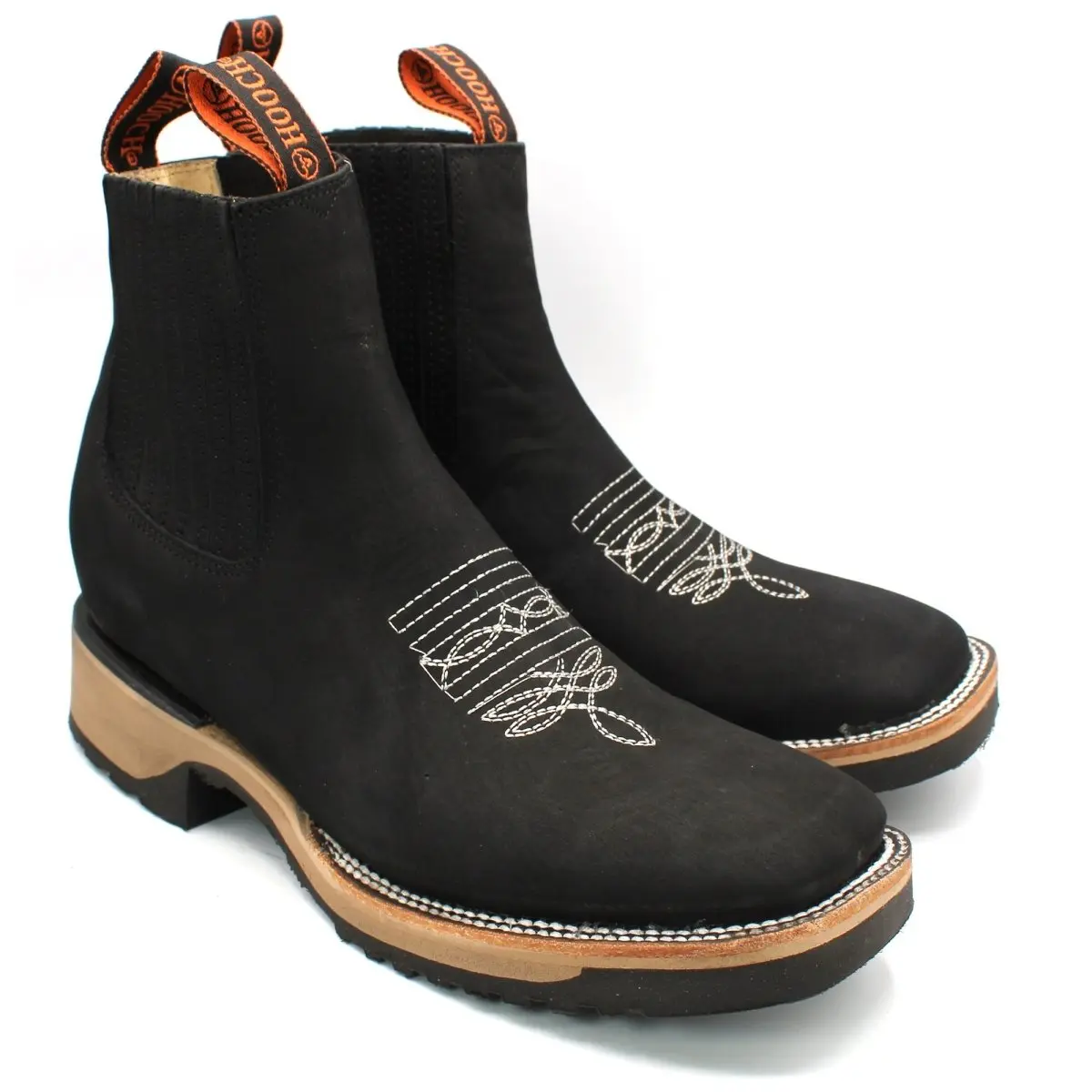Botines de Piel Original Punta Amplia Cuadrada Color Negro - Hooch Boots