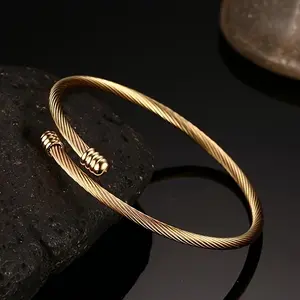 1PS 304 304 Stainless Steel Adjustable Wire Bracelet Two-Color Titanium 304 304 Stainless Steel Wire Bracelet Open Bracelet Daily Wear
