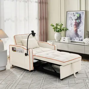 Convertible Sleeper Chair Sofa Bed Adjustable Pull Out Sleeper Chair Bed Multi-Pockets Folding Sofa Bed for Living Room Bedroom Small Space,3-in-1 Sofa Bed