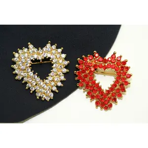 Rhinestone Valentine's Day Hollow Heart Brooch Pin, Red Ruby, Clear Heart pin, Valentine's Day Fashion Jewelry Gift For Her