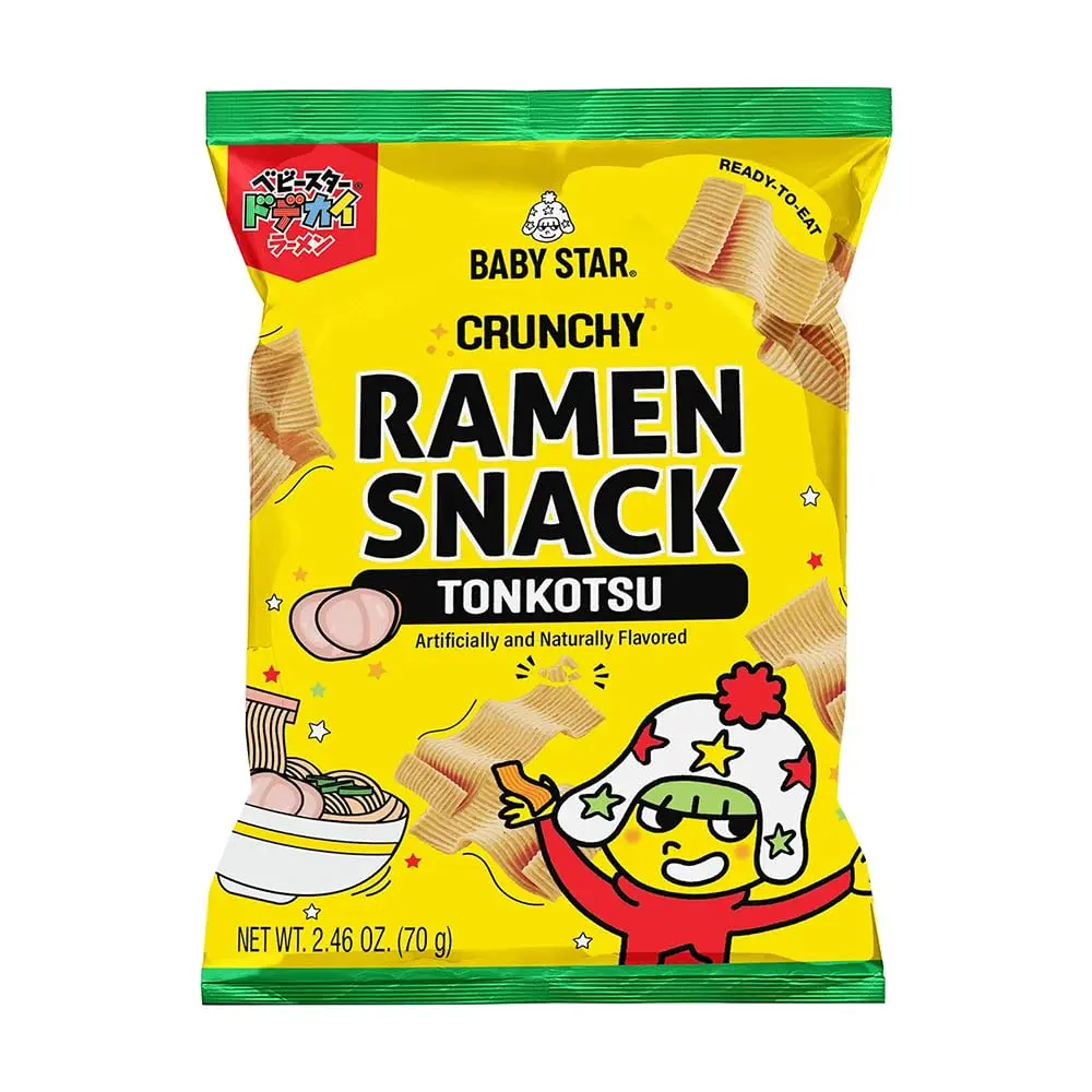 Crispy Baby Star Wide Tonkotsu Ramen Noodles, 70g Wheat Flour Crisps & Puffed Snacks, Ambient Asian Snacks and Pastries