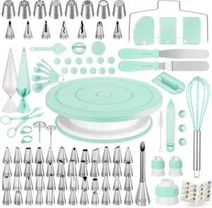 Kootek 158PCs Cake Decorating Kit, Baking Supplies Tools - Includes Cake Stand Turntable, 64 Icing Piping Tips Set, 2 Frosting Spatulas, 3 Scrapers, 50+2 Pastry Bags, Coupler, Video Tutorial, Booklet