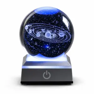 3D Solar System Crystal Night Light - Touch the Galaxy Decor for Cozy Home Rooms, Home Supplies Specialty Statue