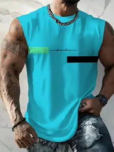Men's Loose Sleeveless T-Shirt Top, Streetwear Trendy Printed Design, Comfortable Breathable, Street Fashion Essential, Regular Fit, All over Print