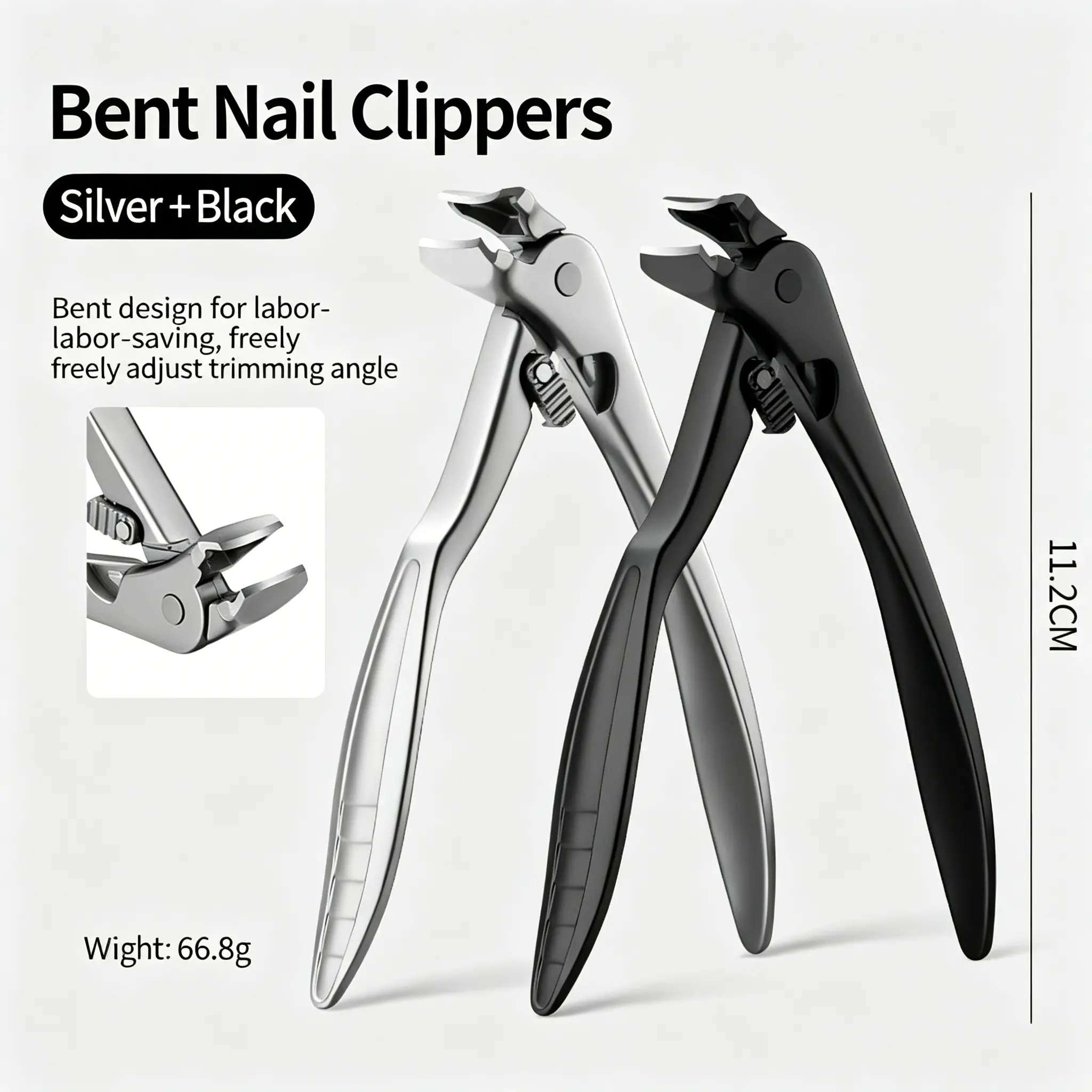 Professional Curved Tip Nail Clipper with Extra Long Handle Ergonomic Design, Large Opening Sharp Durable Blade Ideal for Toenail Care | Toenail Clippers for Thick Hard Nails, Curved Head Nail Cutter with Nail File Set, Heavy Duty Metal Nail Clippers