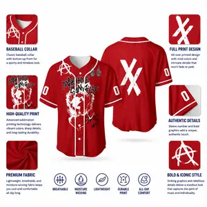 Red Graphic Baseball Jersey – Custom Number Streetwear Shirt for Men