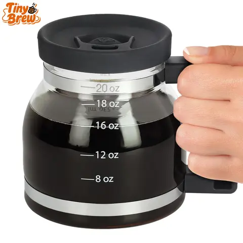 Tiny Brew 20 Oz Coffee Pot Mug, Mini Coffee Pot Cup, Large Capacity Heatproof Glass Mug with Spill Proof Lid Measurement Marks Easy-Grip Ergonomic Handle ideal Gift for Coffee Lovers
