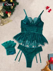 Christmas 8-Piece Women's Lingerie Set, Sexy Embroidered Sheer Comfortable High-Quality Underwear, Fitted Bra Panty Socks Kit