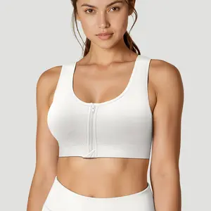 QUASTI 1PCS Women's Wireless Front Zipper Sports Bra Seamless Breathable Push Up Bralette Soft Stretch Cup Lifting Comfortable Underwear Solid Color Lightweight Everyday Lingerie M-XXL