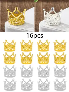16pcs/set Alloy Mini Glitter Princess Crown Set, Flower Decorations, Party Supplies, Holiday Crowns, Perfect for Gifts and Bouquets