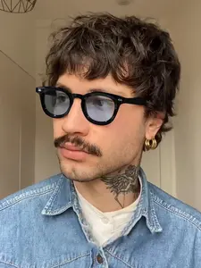 Men's Round Frame Casual Styling Sunglasses with Tea Blue Lens, Lightweight Design for Everyday Outings, Classic Versatile Color, Trendy Casual Sunglasses