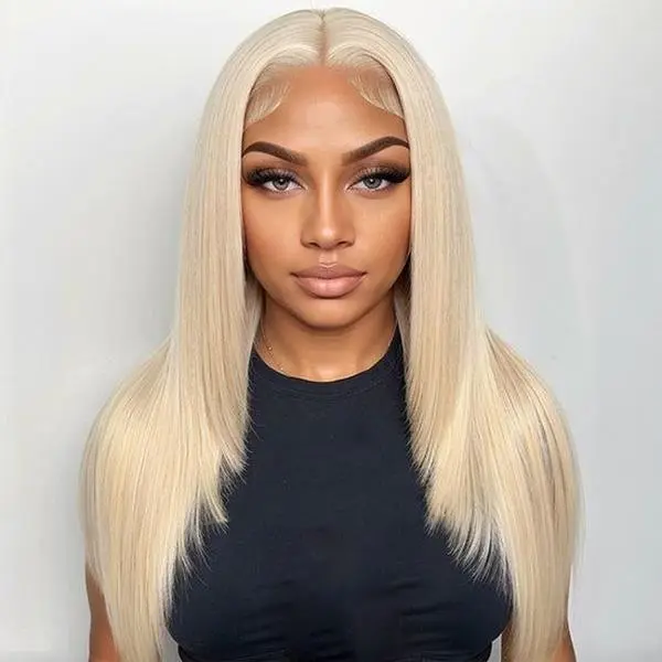 613 Blonde 300% Double Drawn 15A 13x6 HD Transparent Lace Front Human Hair Bone Straight Wigs for Women
