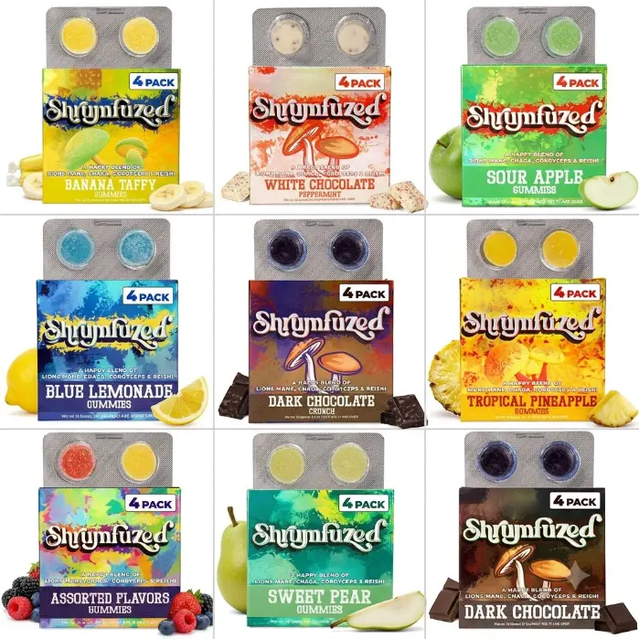 🔥 BEST SELLER! Shrumfuzed Gummies – Choose Your Flavor – 4 Pack | Banana Taffy, White Chocolate Peppermint, Sour Apple, Blue Lemonade & More