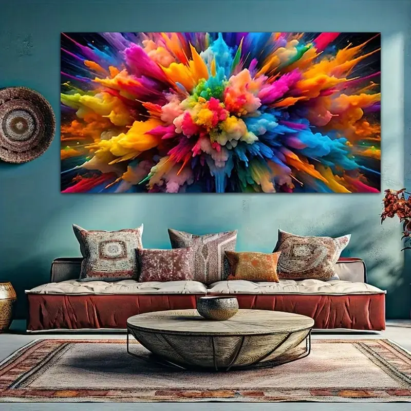 Vibrant Bohemian Abstract Ink Canvas Art, Latest Creative Large 5D DIY Diamond Painting Kit, Diamond Pattern Design, Colorful Splash Flower Mosaic Wall Decor