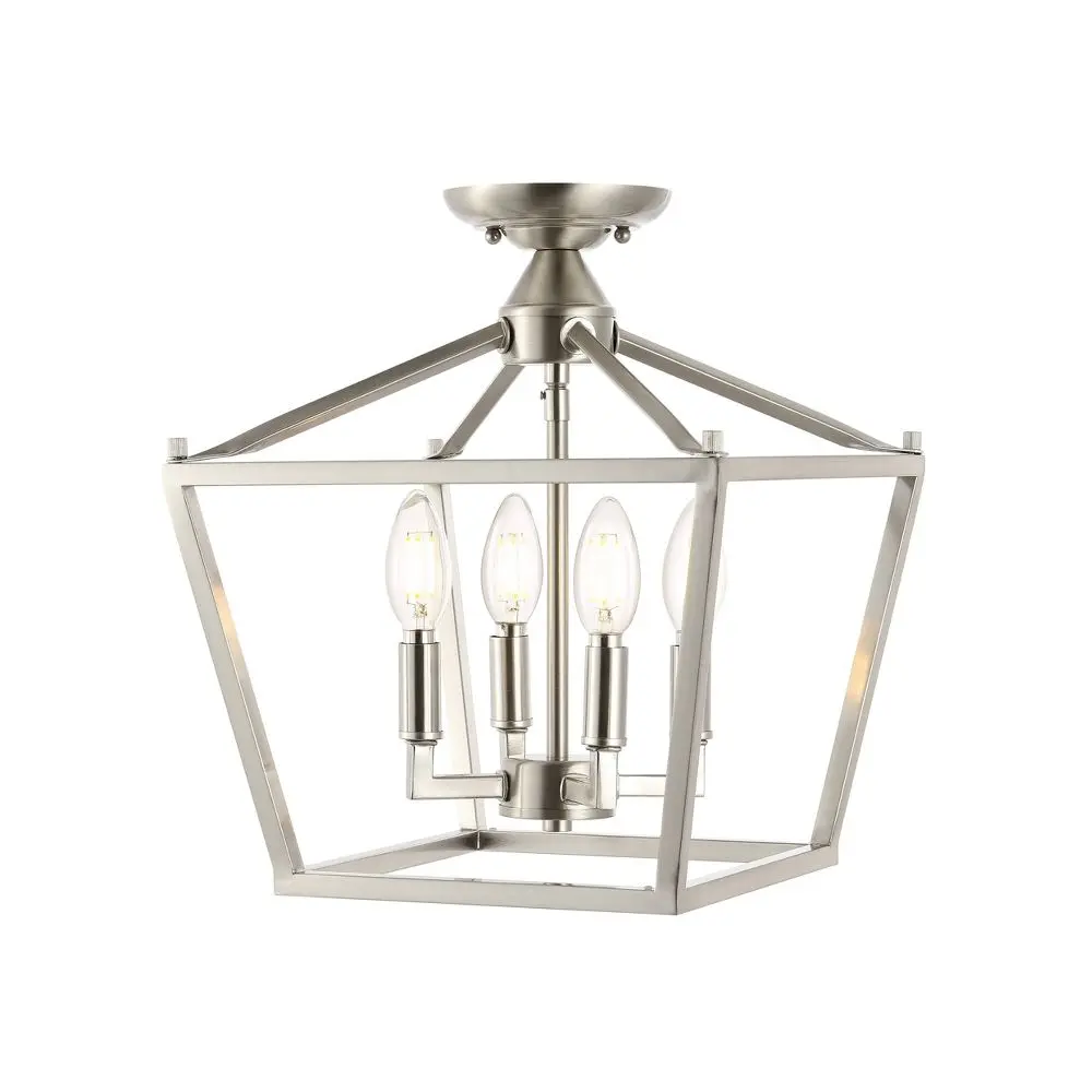 12" 4-Light Plains Mini Lantern Iron Modern Farmhouse LED Flush Mount Nickel - JONATHAN Y: Kitchen Bedroom Entry Lighting