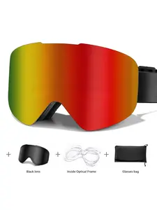 Ski Goggles with Uv400 Protection+ Replacement Lenses, Anti-Fog, Interchangeable Magnetic Lenses, OTG-Friendly, Frameless Design, Snowboard Goggles for Men Women