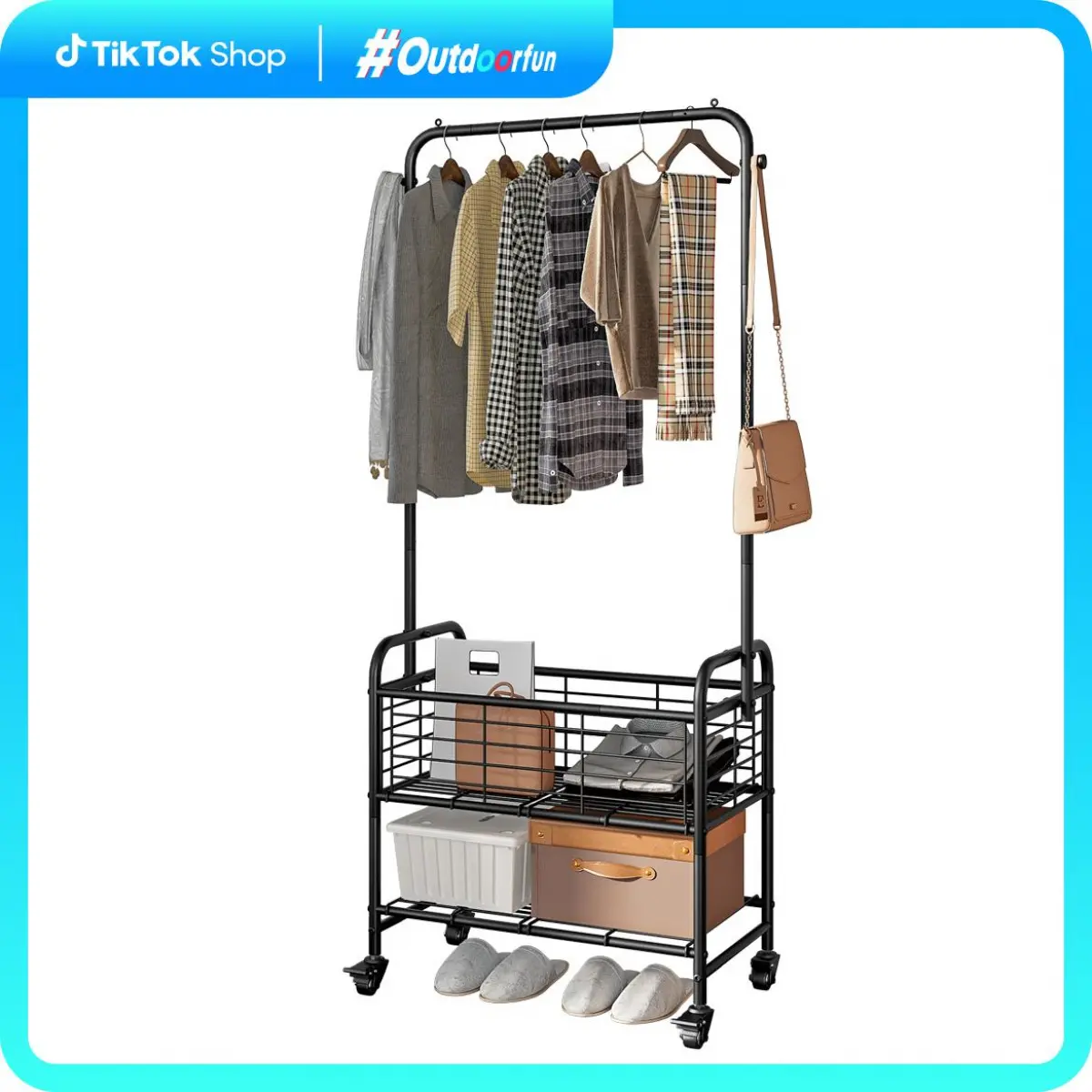 Black Laundry Basket Organizer - Chic Sturdy Rectangle Metal Rolling Hamper with Reinforced Metal Rolling Base, 1 to 3 Section Sorter Cart, Shelf, Hanging Rack, Portable Bedroom Father's Day Gift