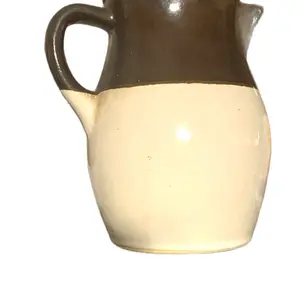 VTG RRP CO. Roseville Ohio USA Stoneware Pottery Pitcher Brown & Cream Crock