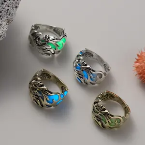 Vintage Dragon Rings for Men Glow In The Dark Adjustable Animal Opening Finger Glowing Ring Punk Hiphop Party Fashion Jewelry