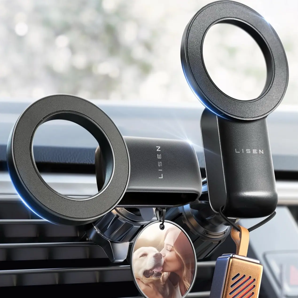 LISEN iPhone 16 15 MagSafe Car Mount - 30 Super Magnets - Magnetic Cell Phone Holder Grip Smartphone Cellphone Stand