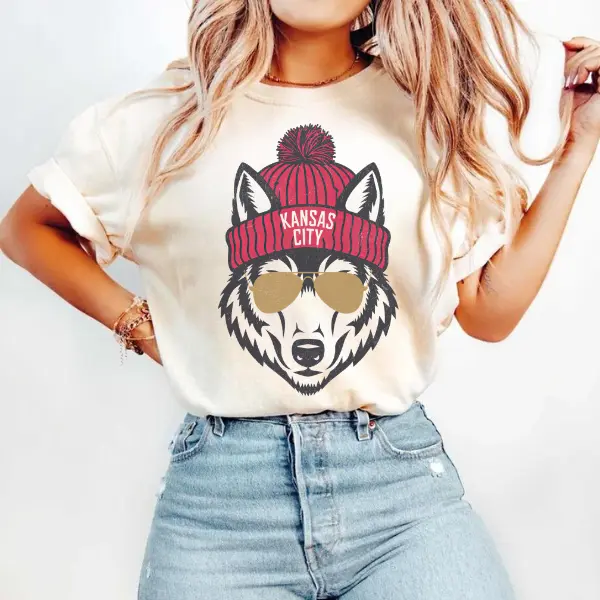 [Comfort Color 1717] Kansas City Football Comfort Color T-Shirt, Wolf Mascot Shirt, Trendy Kansas City Fan Football Crewneck, Kansas Game Day
