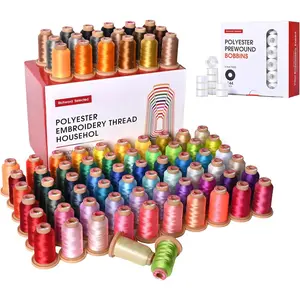 800M 80 Colors Embroidery+Prewound Bobbins 144pcs (Class 15) Size A Sided, 70D/2(60WT) Bobbin