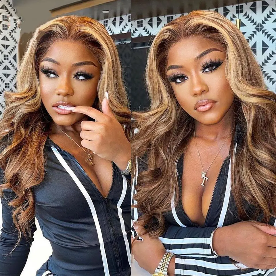 West Kiss Hair Pre Cut Ready To Go Glueless Wig Highlight Ombre 7x5 Closure Wig P4/27 Body Wave Closure Wig Pre Plucked Pre Bleached Knots For Women