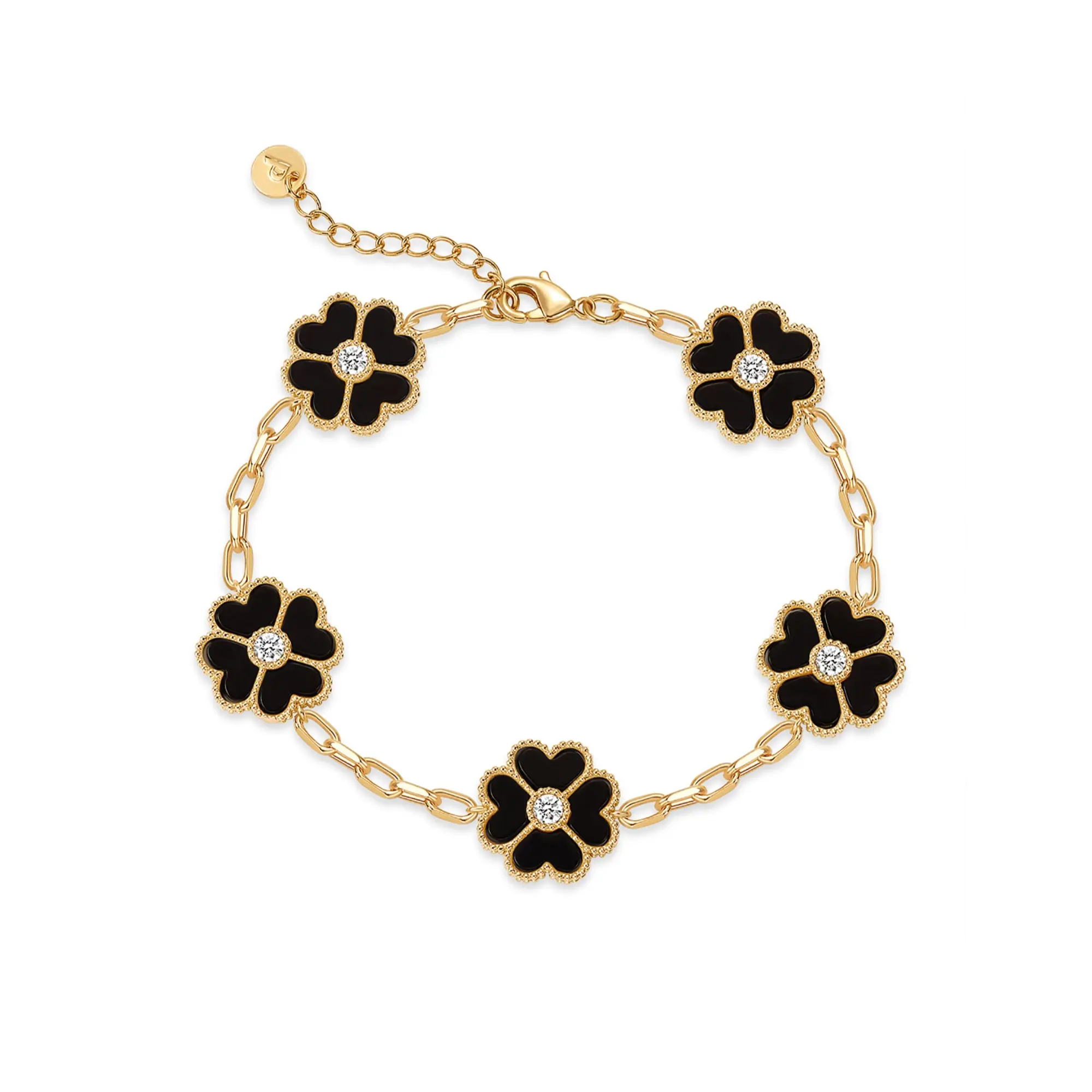 Black Onyx Flower - Yellow Gold