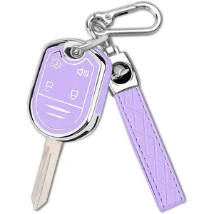 for Ford Key Fob Cover with Keychain,Tup 360° Full Protection Hard Case,Compatible with Ford F-150 F-250 F-350 F-450 F-550 F-650 Super Duty Explorer Expedition (Purple, Silver Border)