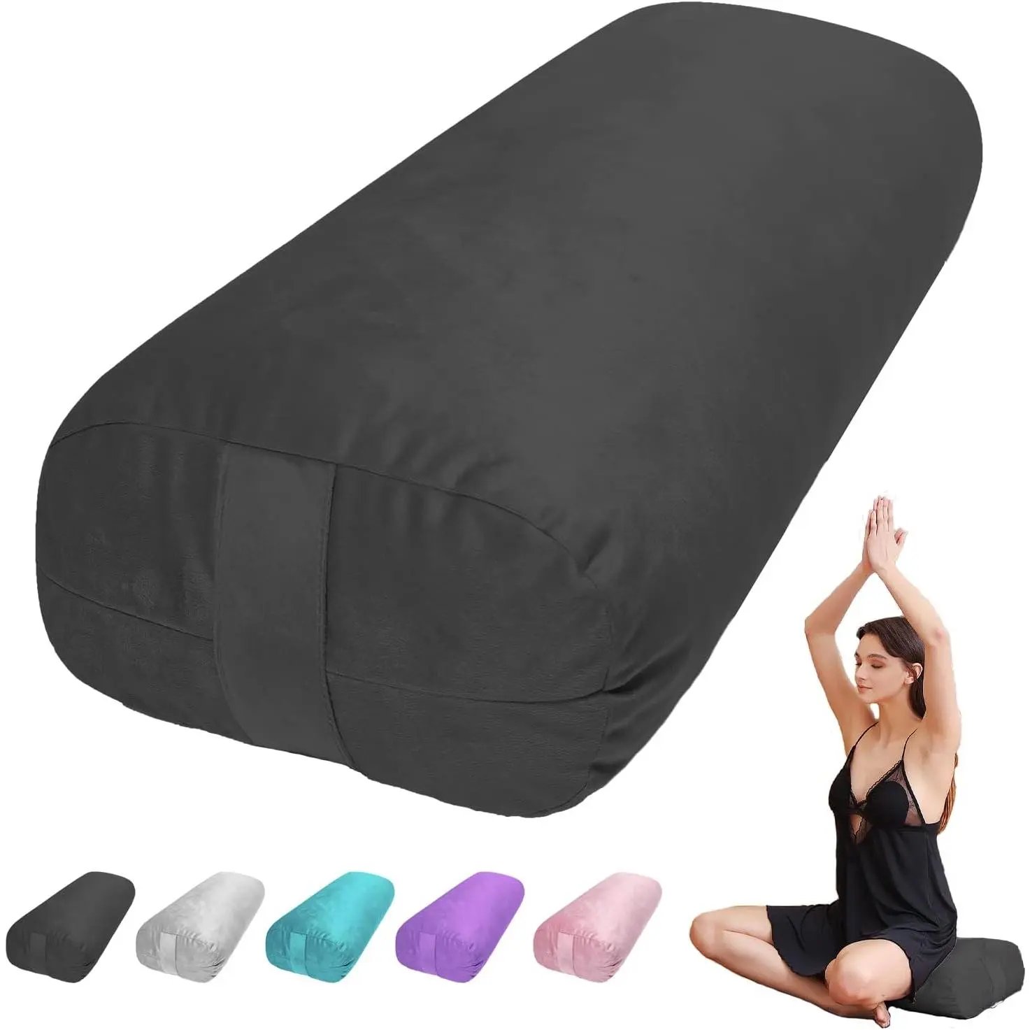 Velvet Yoga Bolster Pillow for Restorative Yoga & Meditation - Rectangular with High-Density Foam for Excellent Support, Washable Cover & Handle, 27x10x5 inches, Cleaner Planet, Yoga Pillow