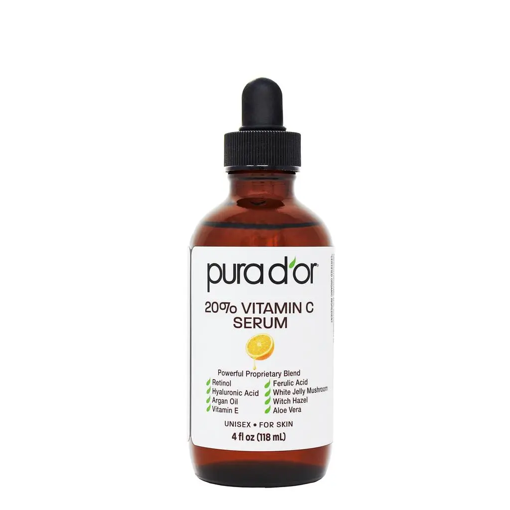 PURA D'OR 20% Vitamin C Serum for Face with Retinol & Hyaluronic Acid – Anti Aging Brightening Serum for Dark Spots, Fine Lines & Wrinkles, Hydrating Facial Serum for Glowing Skin - 4oz(188ml)