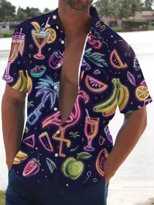 Fun Cartoon Graphic Fruit Hawaiian Shirt, Soft Skin-Friendly Material, Breathable Sweat-Wicking, Summer Beach Vacation Essential, Perfect Gift，Limited-time holiday offer, fast delivery.