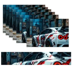 Custom-made seven-piece Christmas table mat set Custom Styled Sports Car With Graphic Design In Dimly Lit Industrial Warehouse Setting