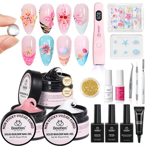 Beetles 3D Gel Nail Art Kit Solid Builder Nail Gel,5 in 1 Non-Sticky Hand Sculpting Building 3D Nails for Beginner DIY Salon at Home,UV & LED Lamp Cured Needed