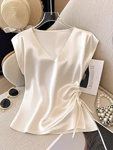 Silk V Neck Sleeveless Top, Elegant Women's Blouse, Smooth Fabric, Perfect for Casual & Formal Wear, Comfortable Fit