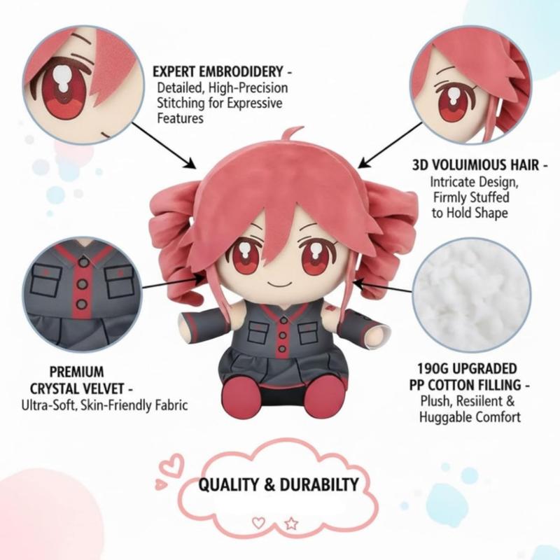 Teto Plush Virtual Singer, Doll-related products Cotton Dolls Teto Plush Dolls, Anime Merchandise Teto Cotton Dolls, Adorable Fufu Sitting Figures Perfect for desktops, bedside, pillow decorations, or birthday gifts, Soft Stuffed Doll