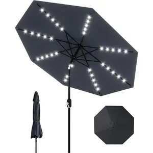 Patio Umbrella with Lights, 8 Ribs Outdoor Market Table Umbrella for Pool, Deck, Backyard (Gray, 10 ft)