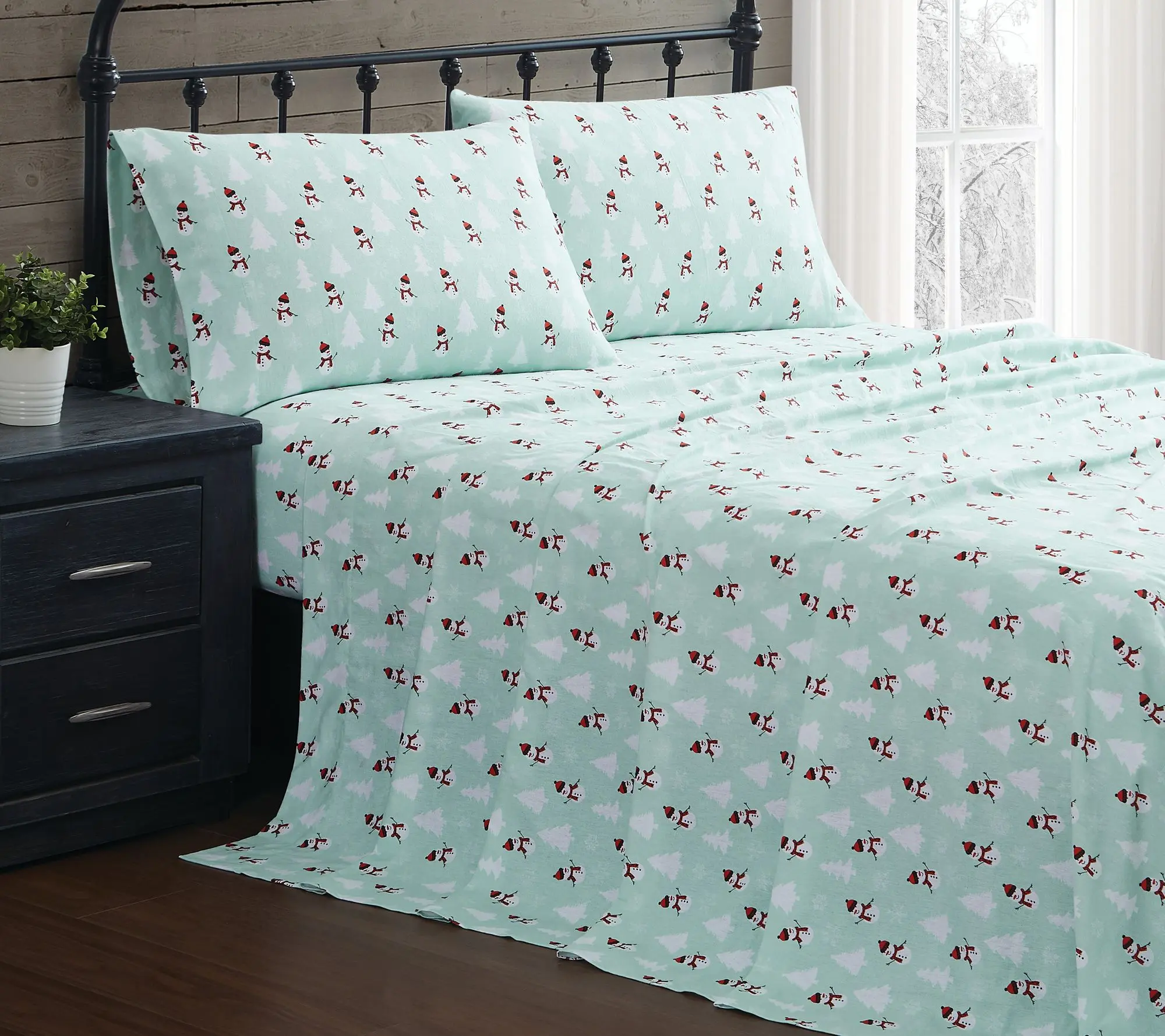 Truly Soft Snowman Wonderland Queen Flannel Sheet Set