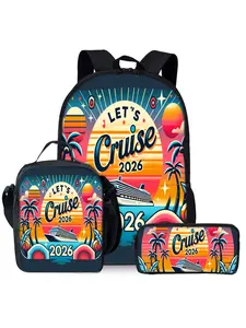 Vacation printed backpack three piece set lunch bag pencil case backpack