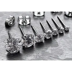 PAIR of Brilliant Prong Set CZ Gem 6AL-4VELI ASTM F136 Implant Grade Titanium Stud Earrings - 2mm thru 7mm