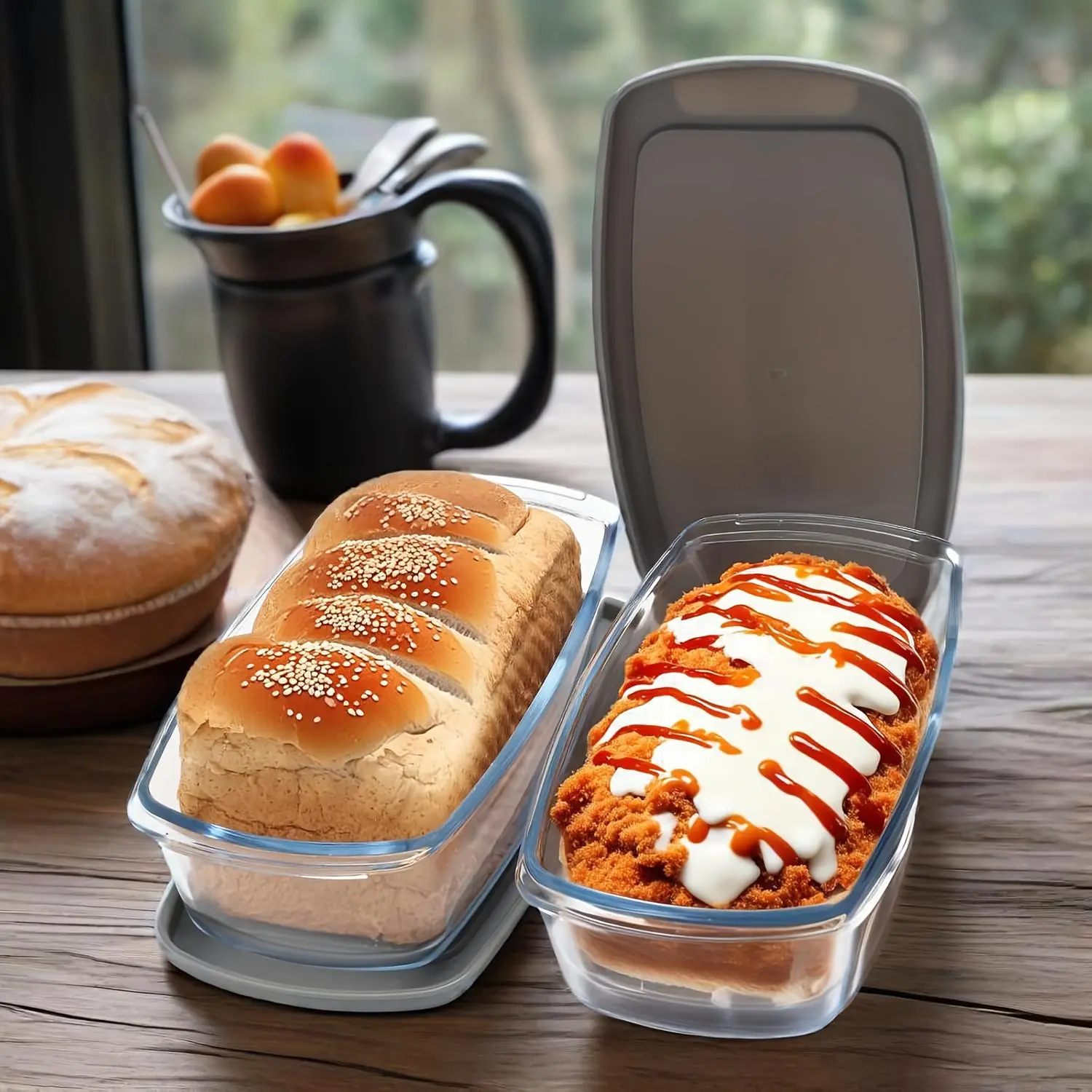 4pcs Glass Loaf Pan Set with Lids - Stackable 1.9 QT/ 62oz Glass Bread Baking Dishes - 2 Food Storage Containers + 2 Airtight Lids, Oven & Microwave Safe, Dishwasher Safe - Clear