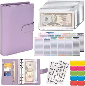 Nicoothbudget Binder Cash Envelopes A6 Money Saving Binder with Zipper Envelopes (Purple) NICOOTH