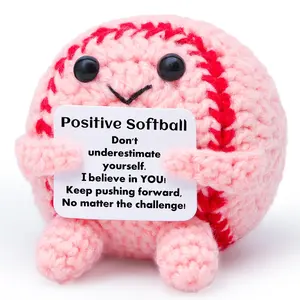 Mini Inspirational Baseball Gift for Girls, Knitted Wool Crochet Toy with Motivational Card, Creative Emotional Support Memorial Present, Soft Stuffed Animals, Soft Stuffed Doll, Handmade Crochet Figure