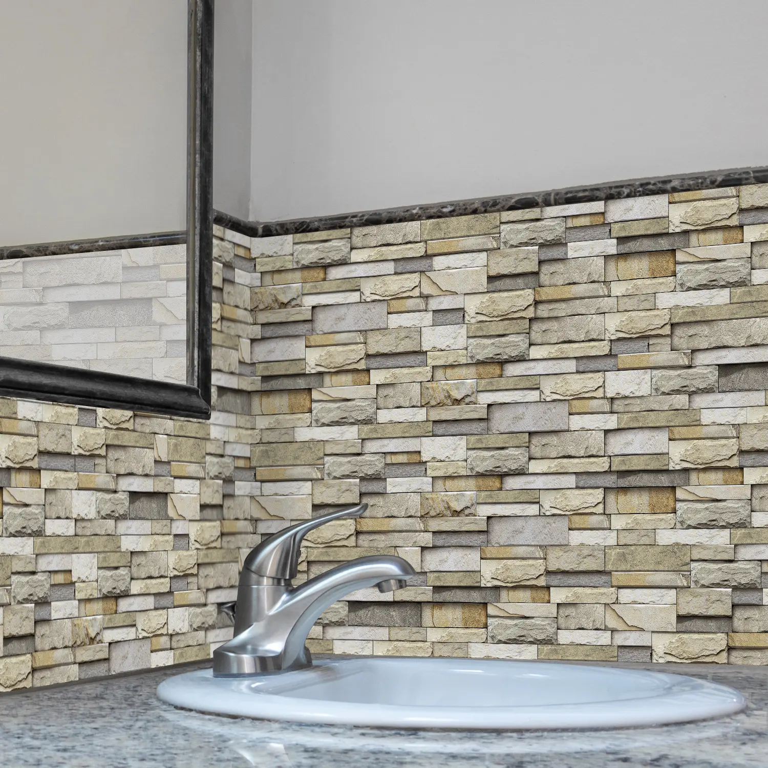 12/24 pieces of marble-effect self-adhesive tile stickers, black and white 3D textured plastic tiles, waterproof and oil-proof, easy to bond, fashionable checkered pattern, rectangular shape, suitable for interior wall decoration, Decorative Stickers